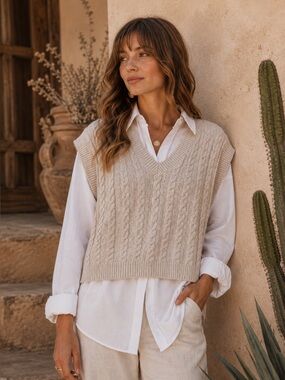 Oatmeal Cable Knit Sweater Vest